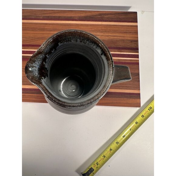 MCM VTG Studio Art Pottery Pitcher, hand thrown stoneware with dark brown and a - Picture 9 of 9